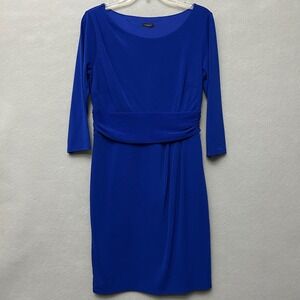 Ann Taylor Sheath Dress Womens 6 Cobalt Blue 3/4 Sleeve Pleated Waist 304211
